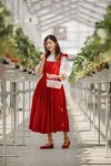 Deep Red Vintage Style Pinafore Women Dress with Ruffles and Twirl Skirt