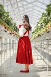 Deep Red Vintage Style Pinafore Women Dress with Ruffles and Twirl Skirt