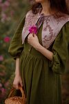Maternity Linen Women Dress, Puff Sleeve Dress, Moss Green Linen, Midi Summer Dress, Vintage Style Cottagecore Dress, Nursing Linen Clothes