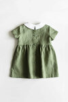 Зелена лляна дитяча сукня з круглим комірцем та коротким рукавом