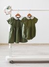 Sage Green Linen Dress with Short Sleeves and Peter Pan Collar
