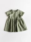 Зелена лляна дитяча сукня з круглим комірцем та коротким рукавом