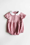Dusty Pink Baby Romper with Short Sleeves and Peter Pan Collar