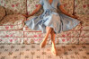 Sky Blue Wrap Dress with Twirl Skirt and Short Sleeves