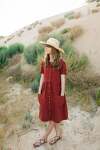 Loose Button Down Linen Dress with Short Sleeves and Pockets