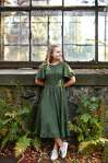Grass Green Bell Sleeve Dress with Twirl Skirt