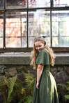 Grass Green Bell Sleeve Dress with Twirl Skirt
