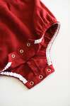Deep Red Baby Romper with Long Sleeves and Peter Pan Collar