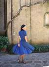 Синя лляна жіноча сукня зі спідницею-полусонце