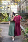 Burgundy Bell Sleeve Dress with Twirl Skirt