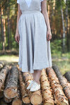 Natural Linen Pinafore Dress with Twirl Skirt and Elastic Waist