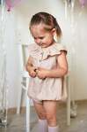 Beige Baby and Toddler Romper with Ruffle V-neckline