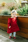 Темно-червона лляна дитяча сукня з рюшами та довгим рукавом