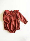 Rust Ruffle Romper with Long Sleeves