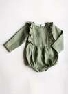 Sage Green Linen Romper, Ruffled Romper for Babies and Toddlers, First Birthday Baby Outfit, Infant Clothing, Baby Girl Rompers