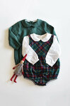 Forest Green Baby Romper with Long Sleeves and Peter Pan Collar