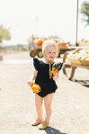 Black Baby and Toddler Cross Back Ruffle Romper