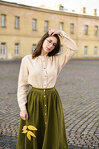 Moss Green Button Down Twirl Skirt with Suspendres