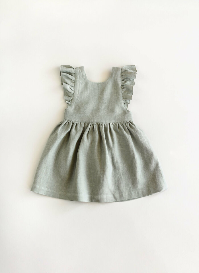 Linen Baby Dress, Toddler Ruffle Dress, Linen Pinafore, 1st Birthday Dress, Linen Baptism Dress, Summer Dress, Toddler Pinafore