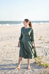 Elegant Button Down Dress in Pine Green Linen